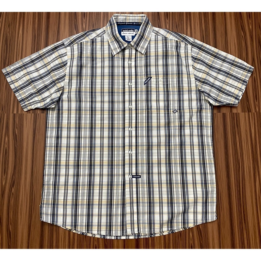 ECKO Unltd Constant Elevation Mens Shirt Size L Plaid Short Sleeve Pocket